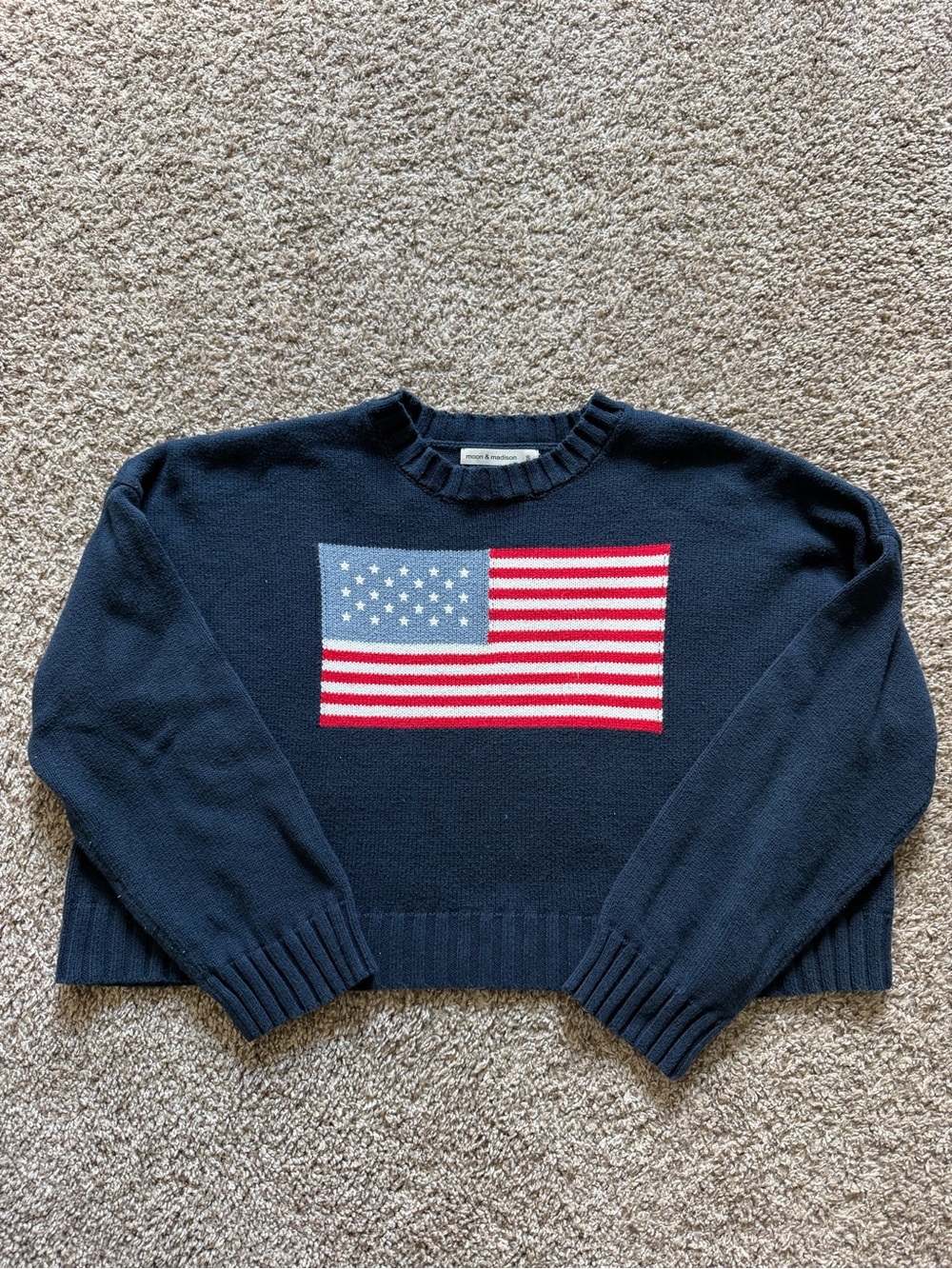 Navy Flag Cropped Crewneck Sweater